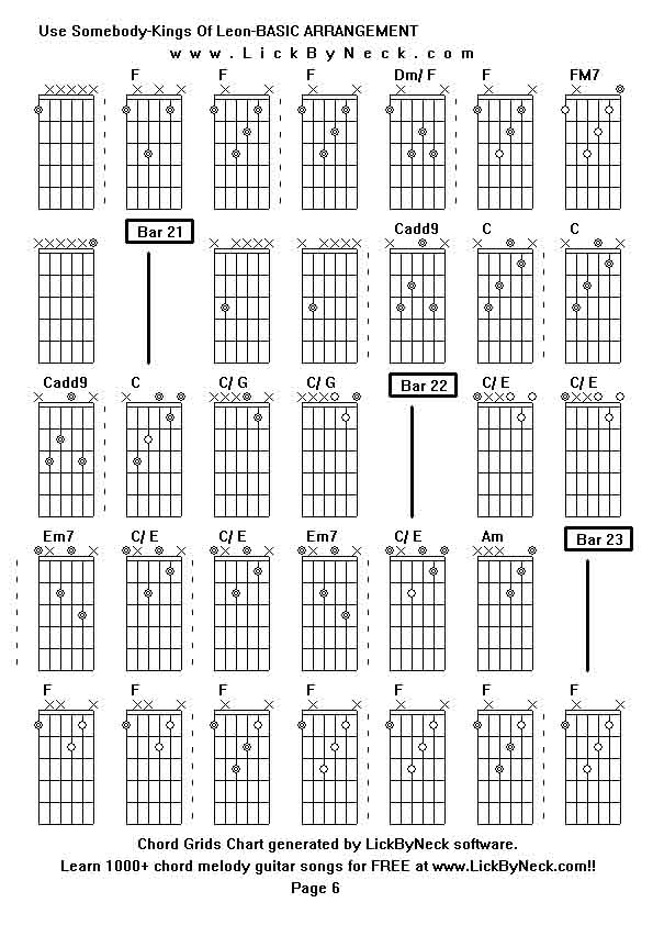 Chord Grids Chart of chord melody fingerstyle guitar song-Use Somebody-Kings Of Leon-BASIC ARRANGEMENT,generated by LickByNeck software.